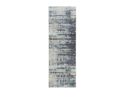 Blue 2'6" x 7'9" Modern and Contemporary Hand knotted Wool/Silk Rug - Sku: O065450