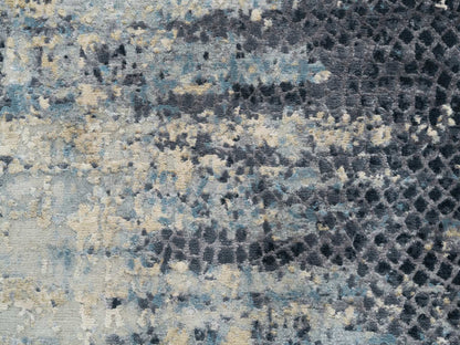 Blue 2'6" x 7'9" Modern and Contemporary Hand knotted Wool/Silk Rug - Sku: O065450