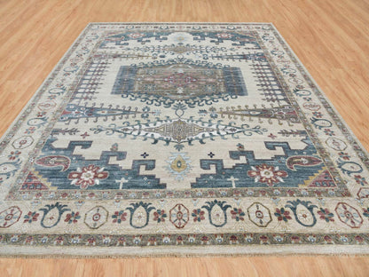 Tribal & Geometric hand-knotted wool rug in Ivory, 13'10" x 16'2" — SKU O065456 (view 2)