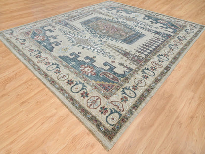 Tribal & Geometric hand-knotted wool rug in Ivory, 13'10" x 16'2" — SKU O065456 (view 3)