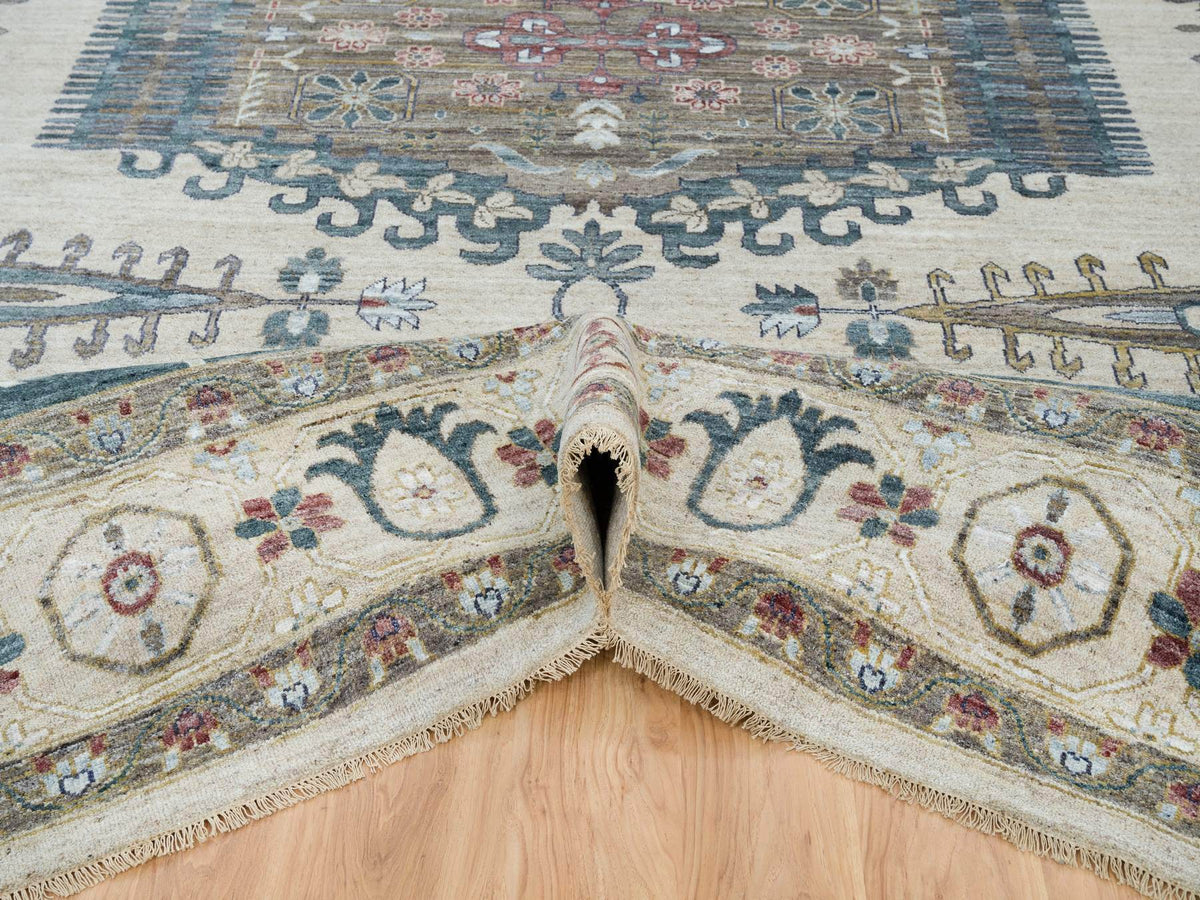 Tribal & Geometric hand-knotted wool rug in Ivory, 13'10" x 16'2" — SKU O065456 (view 5)