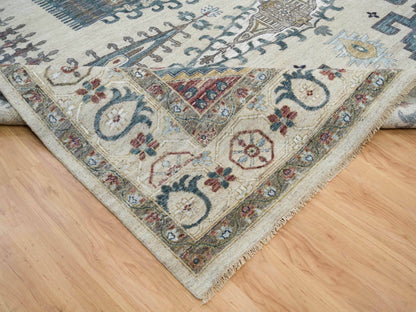 Tribal & Geometric hand-knotted wool rug in Ivory, 13'10" x 16'2" — SKU O065456 (view 6)