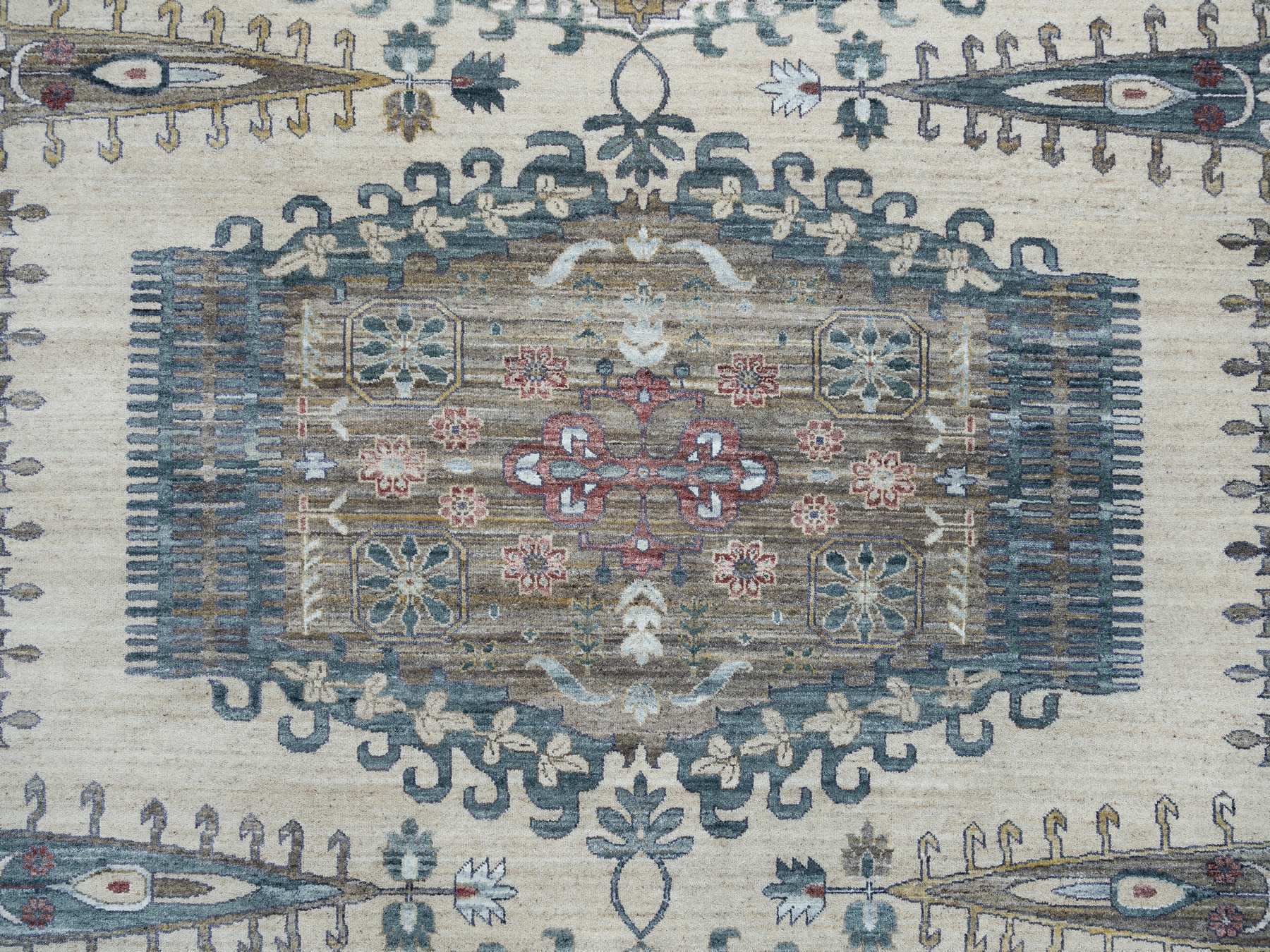 Tribal & Geometric hand-knotted wool rug in Ivory, 13'10" x 16'2" — SKU O065456 (view 8)