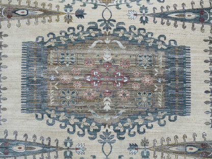 Tribal & Geometric hand-knotted wool rug in Ivory, 13'10" x 16'2" — SKU O065456 (view 8)
