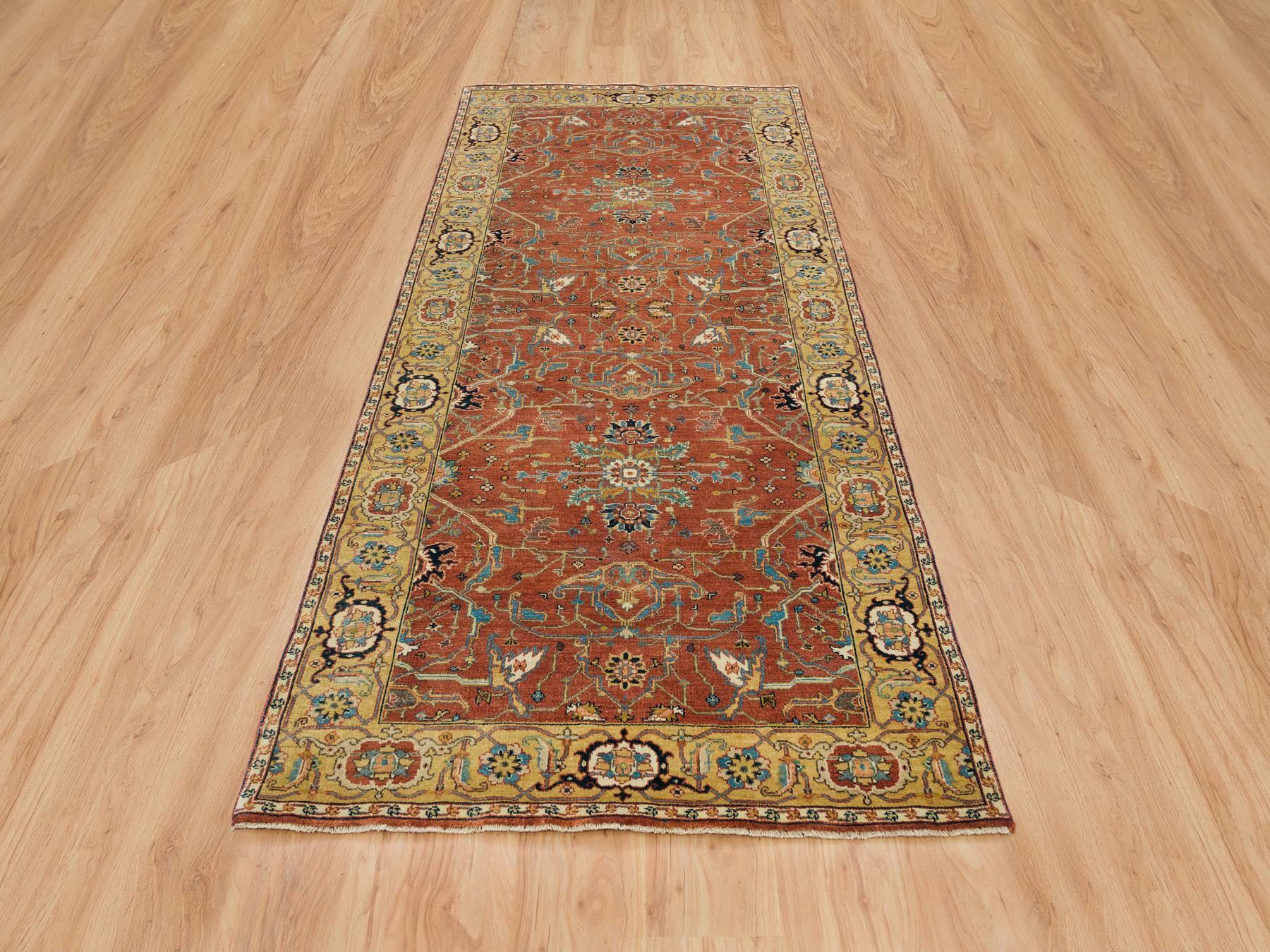 Heriz Heriz hand-knotted wool runner in Red & Yellow, 4' x 10' — SKU O065462 (view 2)