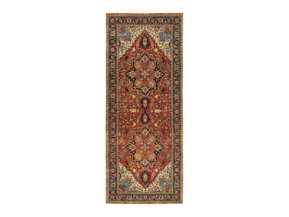Heriz Heriz hand-knotted wool runner in Red & Navy Blue, 4' x 10'1" — SKU O065463