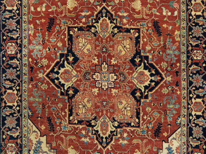 Heriz Heriz hand-knotted wool runner in Red & Navy Blue, 4' x 10'1" — SKU O065463 (view 5)
