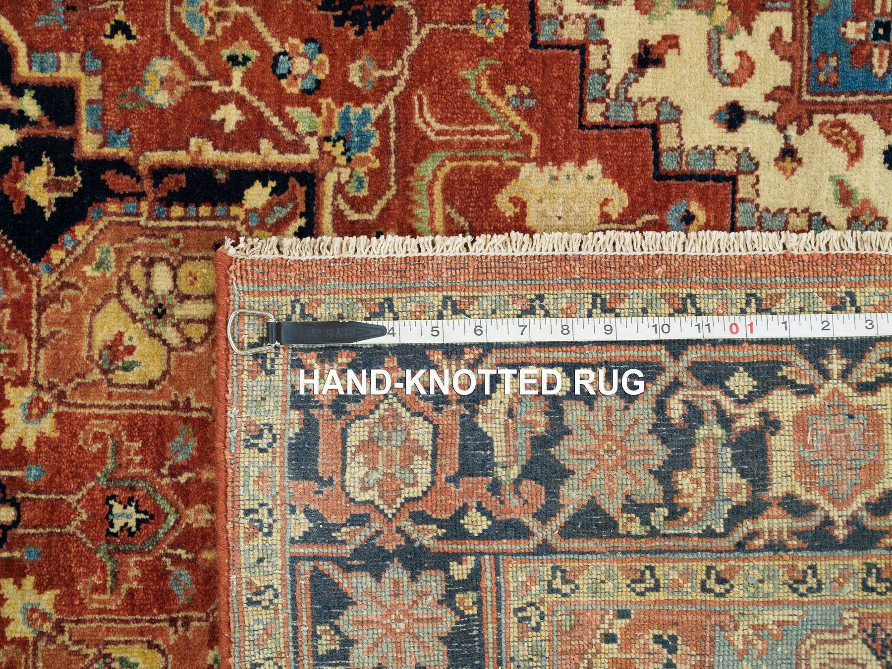 Heriz Heriz hand-knotted wool runner in Red & Navy Blue, 4' x 10'1" — SKU O065463 (view 8)