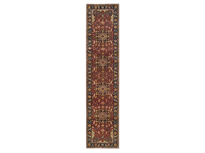 Sarouk Heriz hand-knotted wool runner in Red & Navy Blue, 2'8" x 12' — SKU O065471
