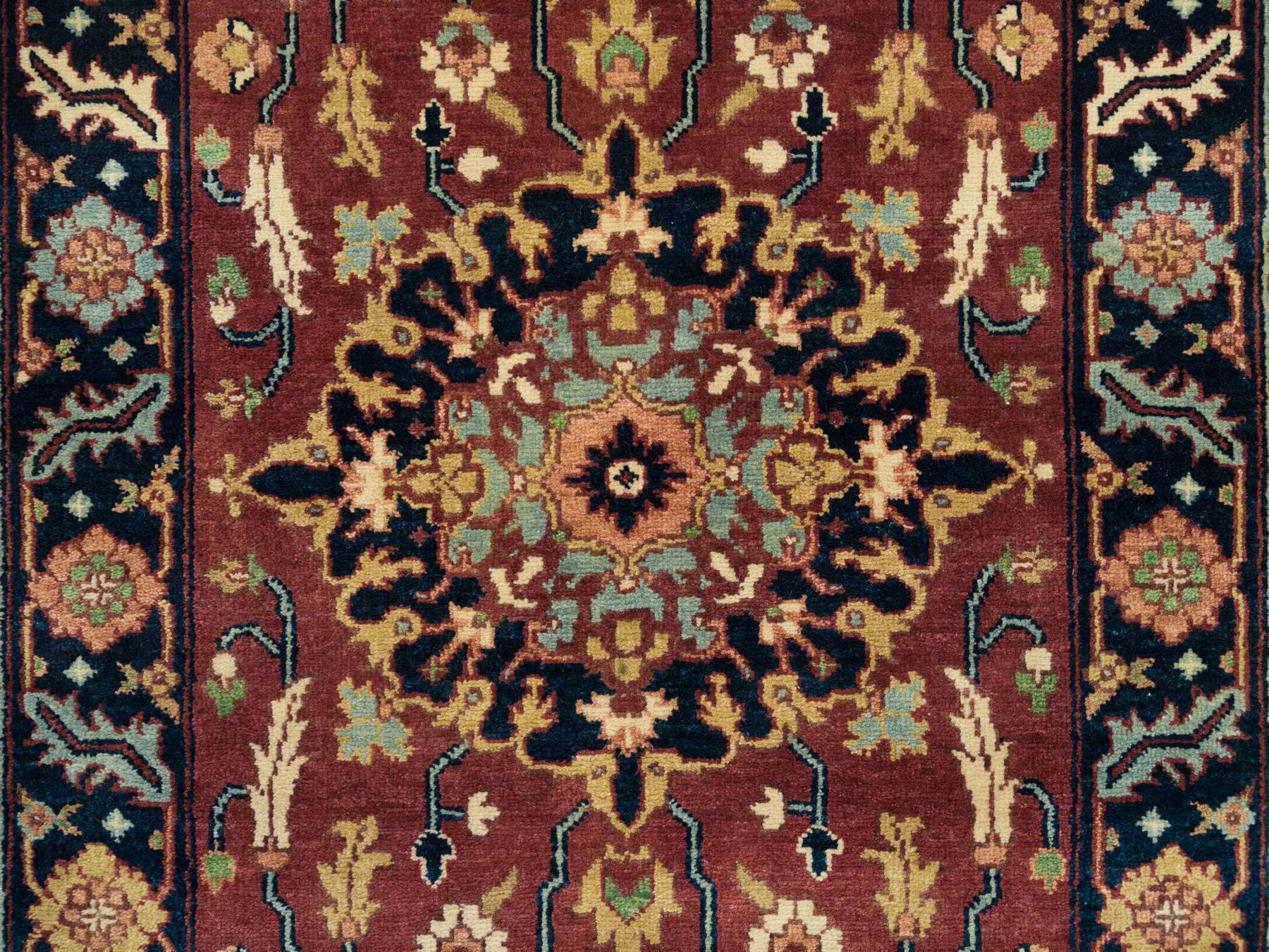 Sarouk Heriz hand-knotted wool runner in Red & Navy Blue, 2'8" x 12' — SKU O065471 (view 5)