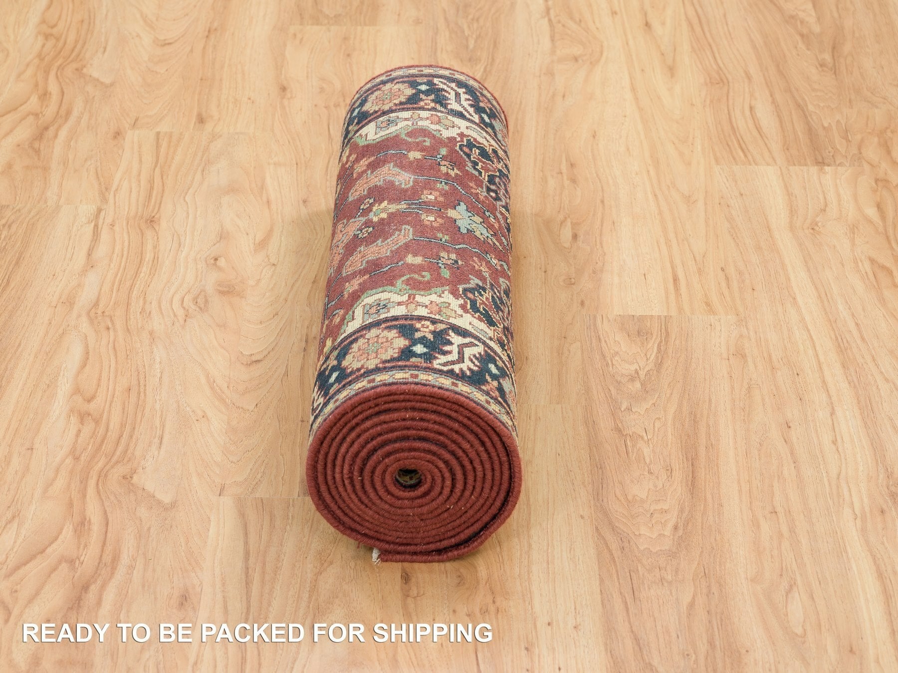 Sarouk Heriz hand-knotted wool runner in Red & Navy Blue, 2'8" x 12' — SKU O065471 (view 6)