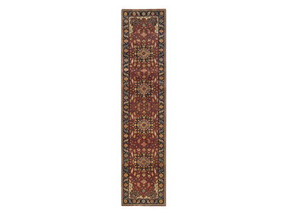 Sarouk Heriz hand-knotted wool runner in Red & Navy Blue, 2'7" x 12' — SKU O065473
