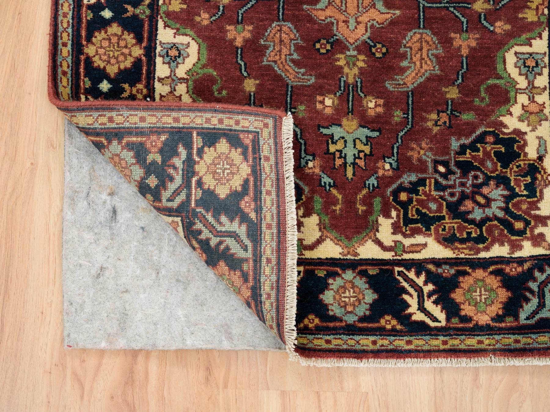 Sarouk Heriz hand-knotted wool runner in Red & Navy Blue, 2'7" x 12' — SKU O065473 (view 3)
