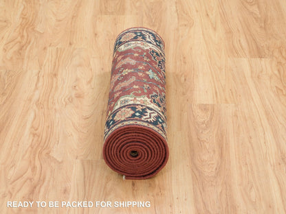 Sarouk Heriz hand-knotted wool runner in Red & Navy Blue, 2'7" x 12' — SKU O065473 (view 6)