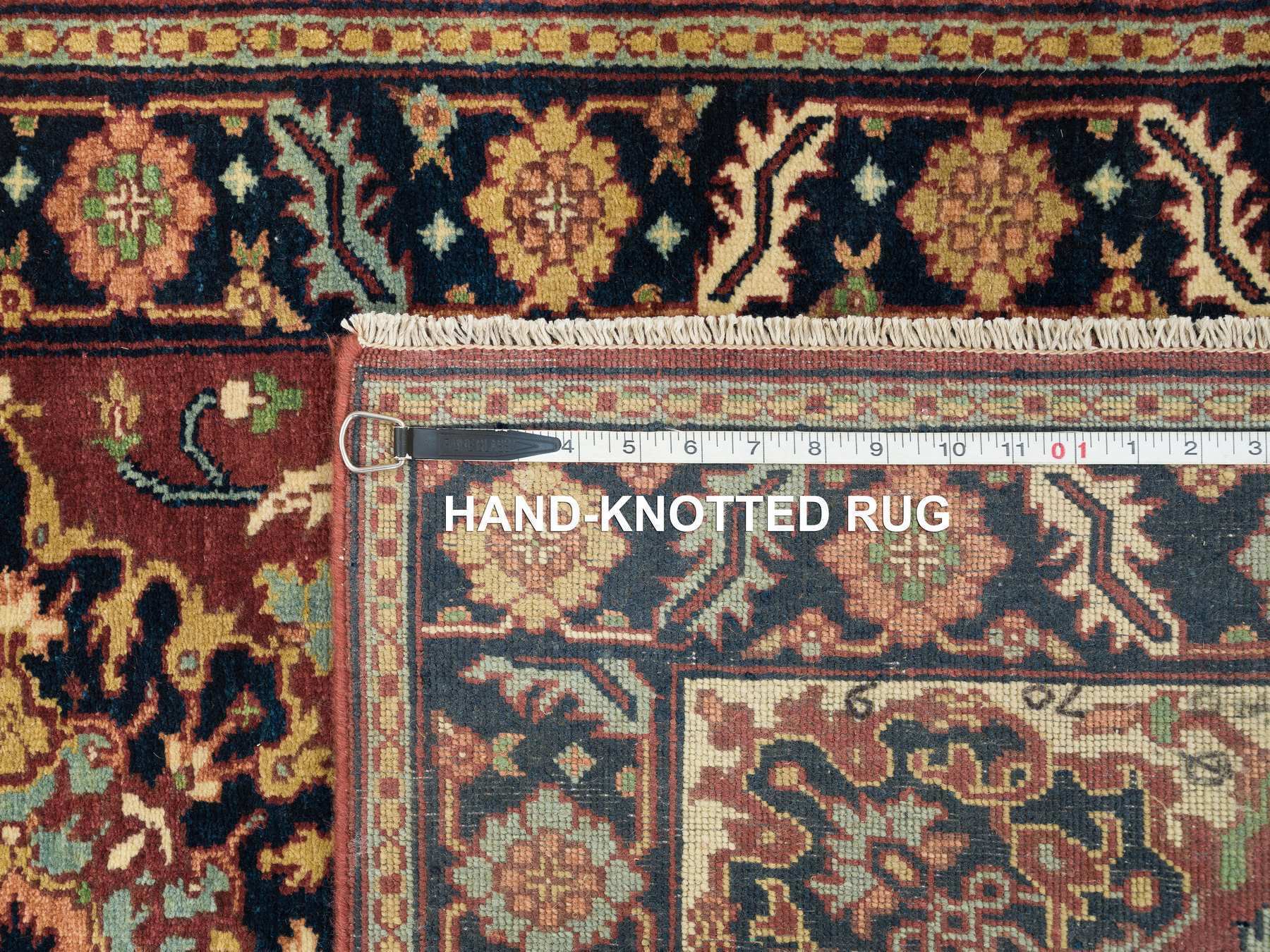 Sarouk Heriz hand-knotted wool runner in Red & Navy Blue, 2'7" x 12' — SKU O065473 (view 8)