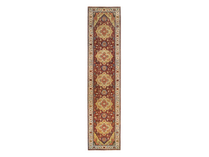 Heriz Heriz hand-knotted wool runner in Red & Cream, 2'7" x 12' — SKU O065476
