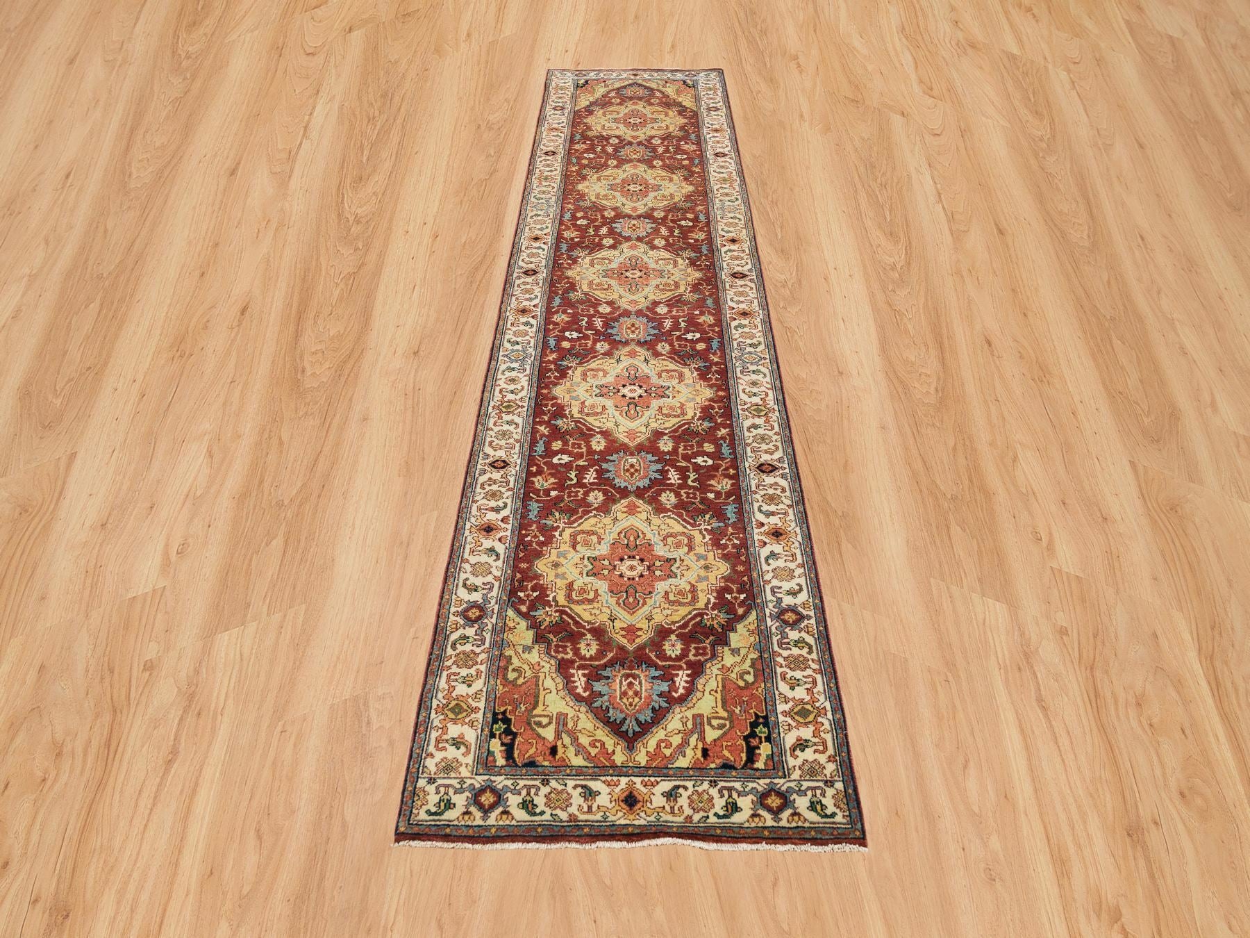 Heriz Heriz hand-knotted wool runner in Red & Cream, 2'7" x 12' — SKU O065476 (view 2)