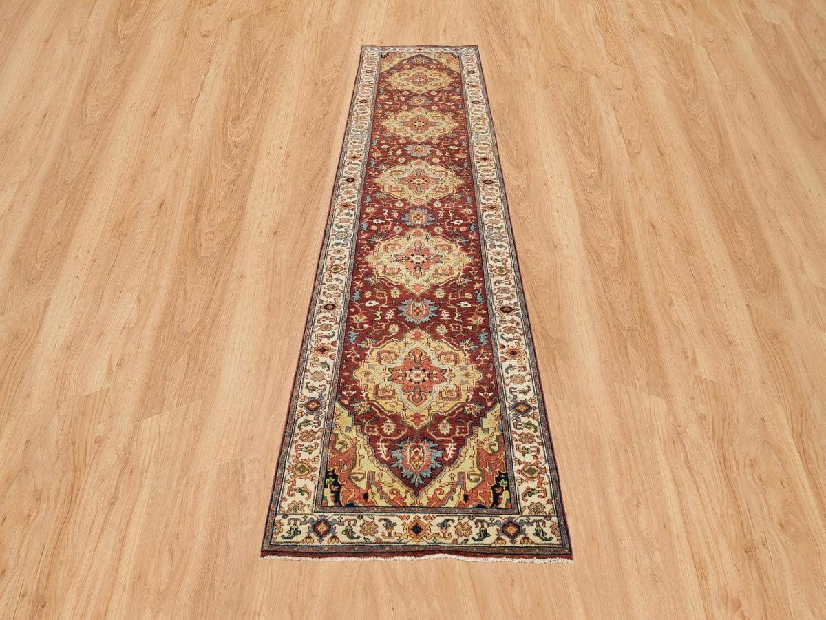 Heriz Heriz hand-knotted wool runner in Red & Cream, 2'7" x 12' — SKU O065476 (view 2)