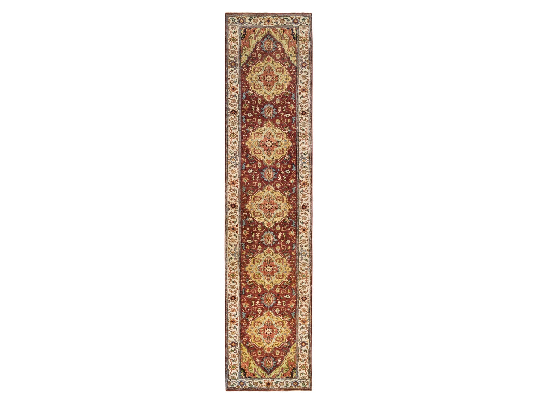 Heriz Heriz hand-knotted wool runner in Red & Cream, 2'7" x 12'1" — SKU O065478