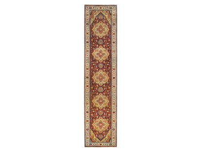 Heriz Heriz hand-knotted wool runner in Red & Cream, 2'7" x 12'1" — SKU O065478