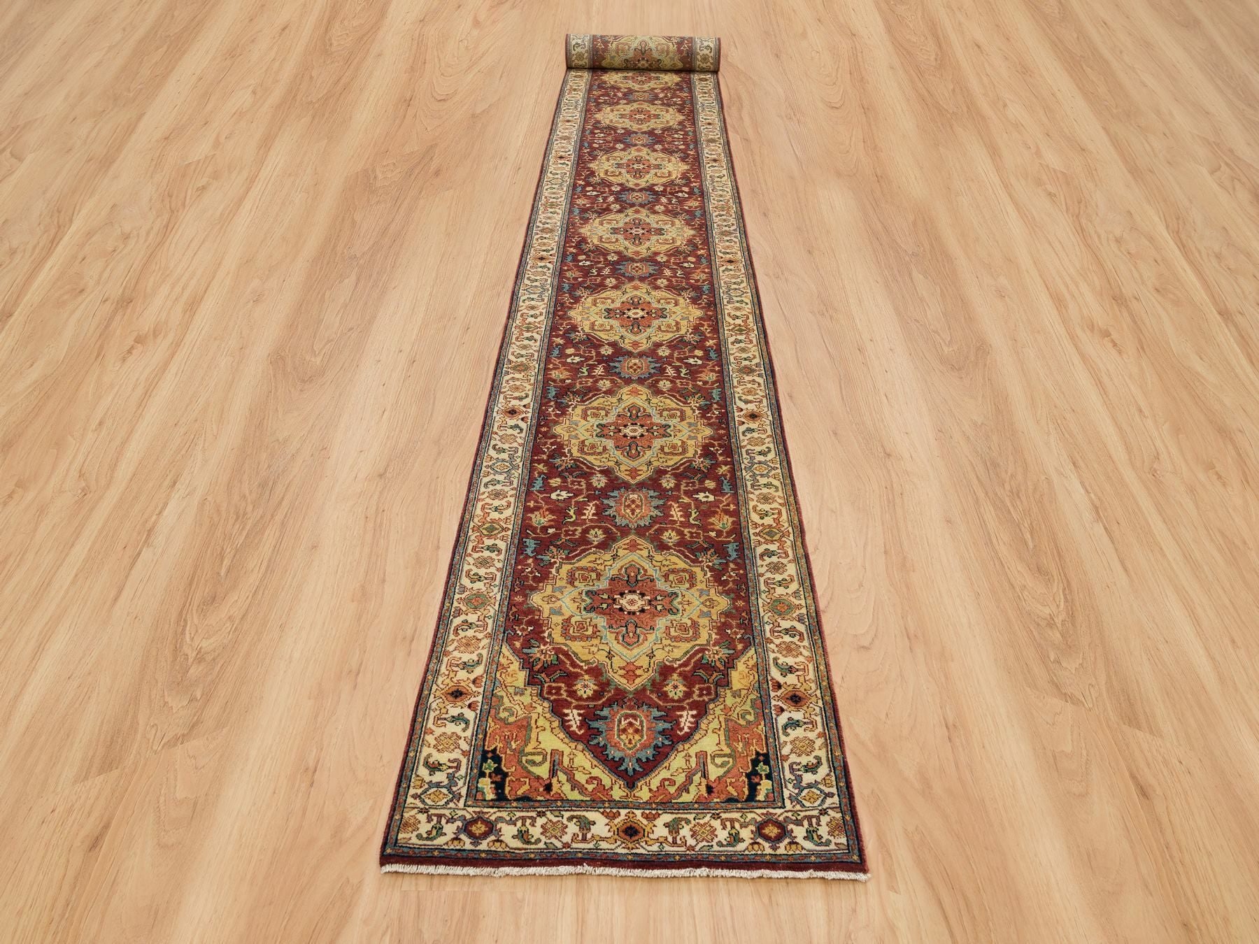 Heriz Heriz hand-knotted wool runner in Red & Cream, 2'7" x 22' — SKU O065496 (view 2)