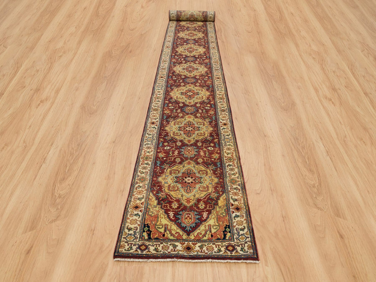 Heriz Heriz hand-knotted wool runner in Red & Cream, 2'7" x 22' — SKU O065496 (view 2)