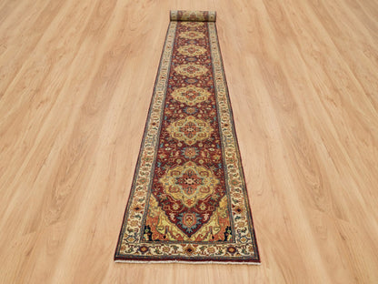 Heriz Heriz hand-knotted wool runner in Red & Cream, 2'7" x 22' — SKU O065496 (view 2)