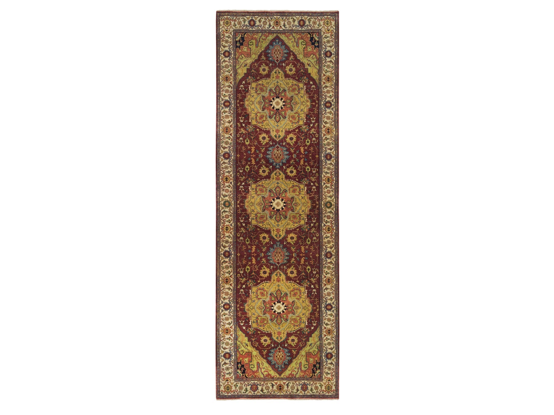 Heriz Heriz hand-knotted wool runner in Red & Cream, 3'10" x 12'1" — SKU O065499