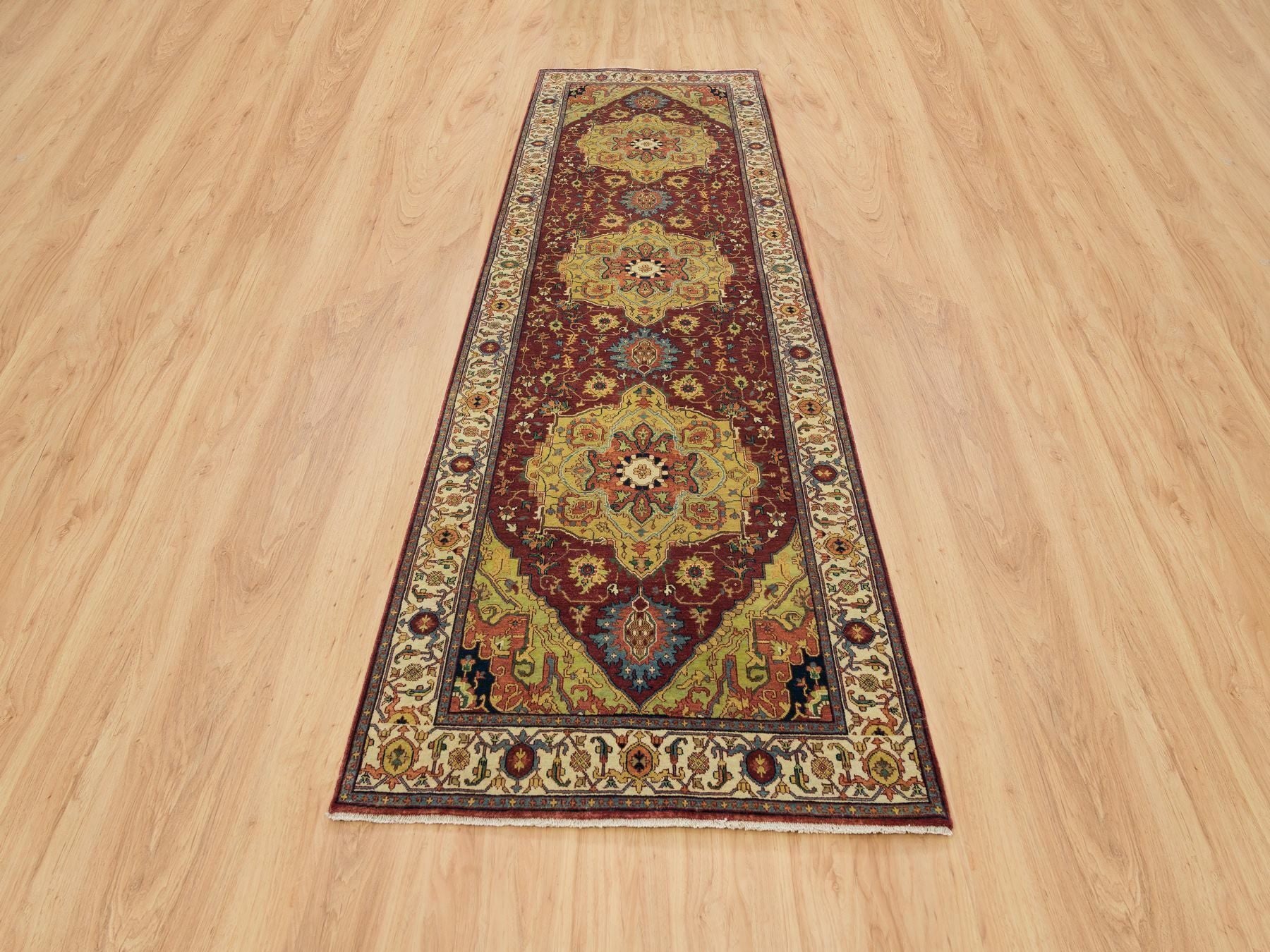 Heriz Heriz hand-knotted wool runner in Red & Cream, 3'10" x 12'1" — SKU O065499 (view 2)