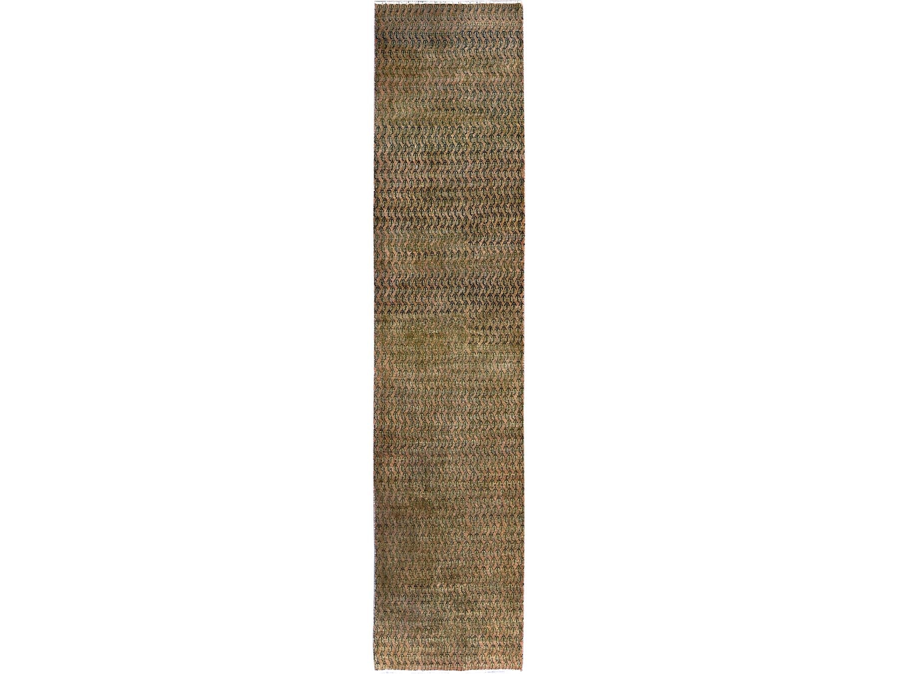 Brown 2'6" x 11'5" Vintage Hand knotted Wool Rug - Sku: O0654