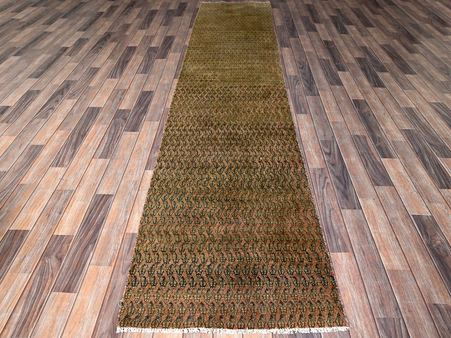 Brown 2'6" x 11'5" Vintage Hand knotted Wool Rug - Sku: O0654
