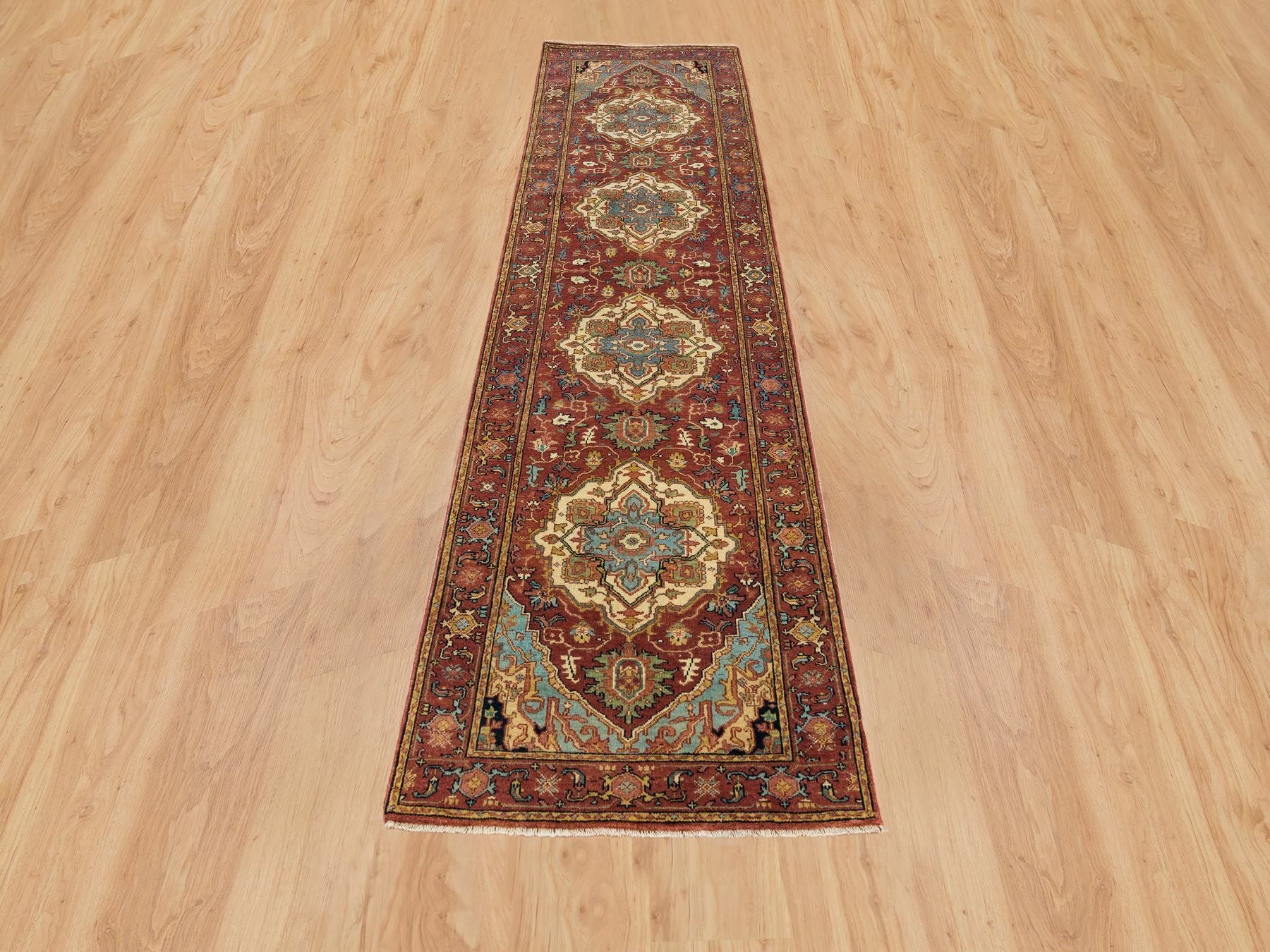 Red 2'7" x 10'0" Traditional Hand knotted Wool Rug - Sku: O065503