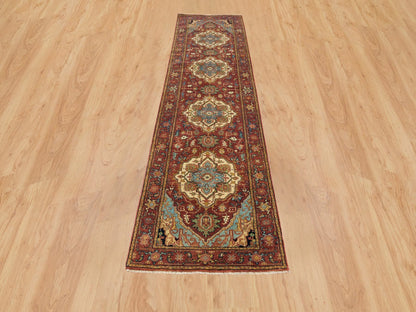 Red 2'7" x 10'0" Traditional Hand knotted Wool Rug - Sku: O065503