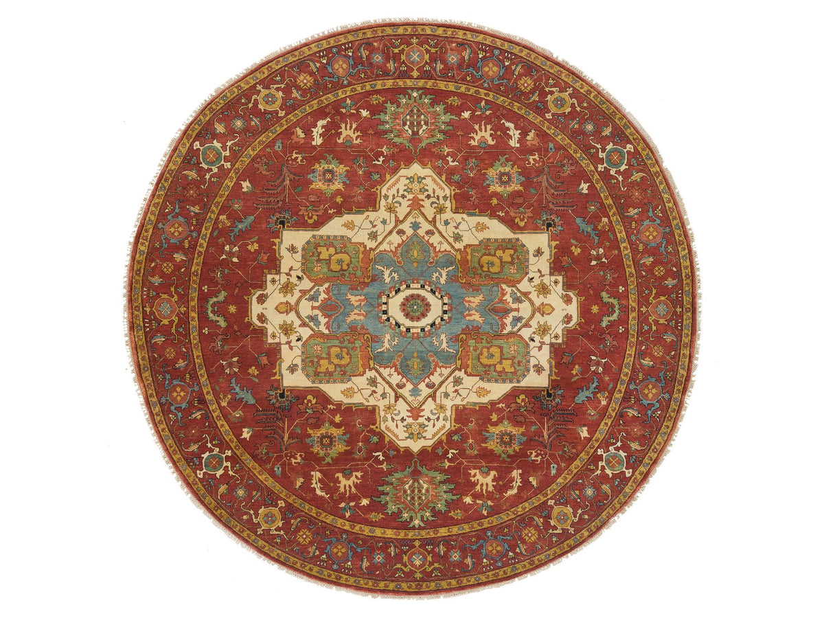 Heriz Heriz hand-knotted wool rug in Red, 10' x 10' — SKU O065513