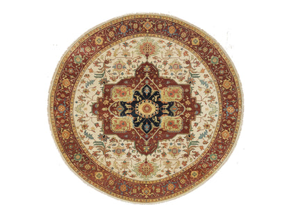 Heriz Heriz hand-knotted wool rug in Ivory & Red, 10' x 10' — SKU O065517