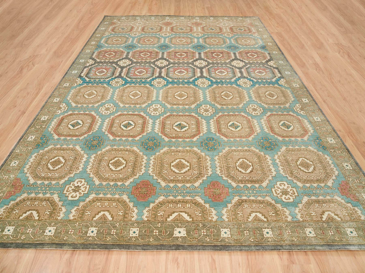 Transitional hand-knotted wool rug in Green & Olive Green, 10' x 14' — SKU O065539 (view 2)