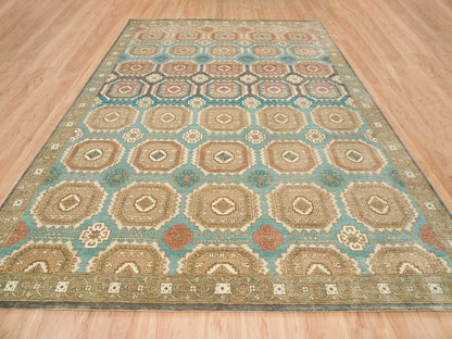 Green 10'0" x 14'0" Transitional Hand knotted Wool Rug - Sku: O065539