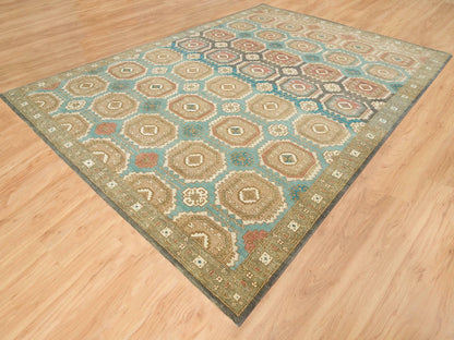 Green 10'0" x 14'0" Transitional Hand knotted Wool Rug - Sku: O065539