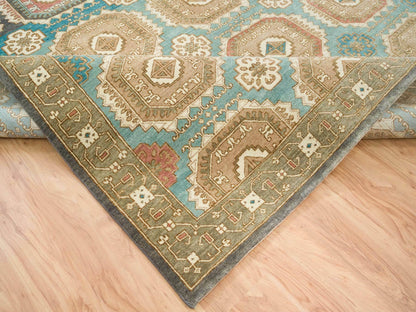 Green 10'0" x 14'0" Transitional Hand knotted Wool Rug - Sku: O065539