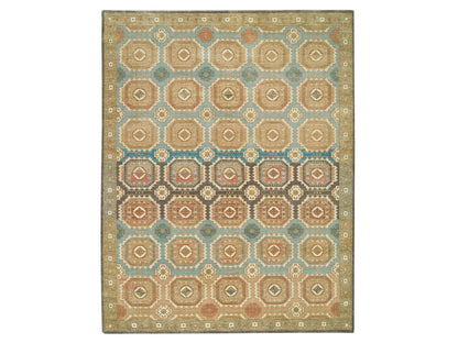 Green 9'1" x 12'1" Transitional Hand knotted Wool Rug - Sku: O065543