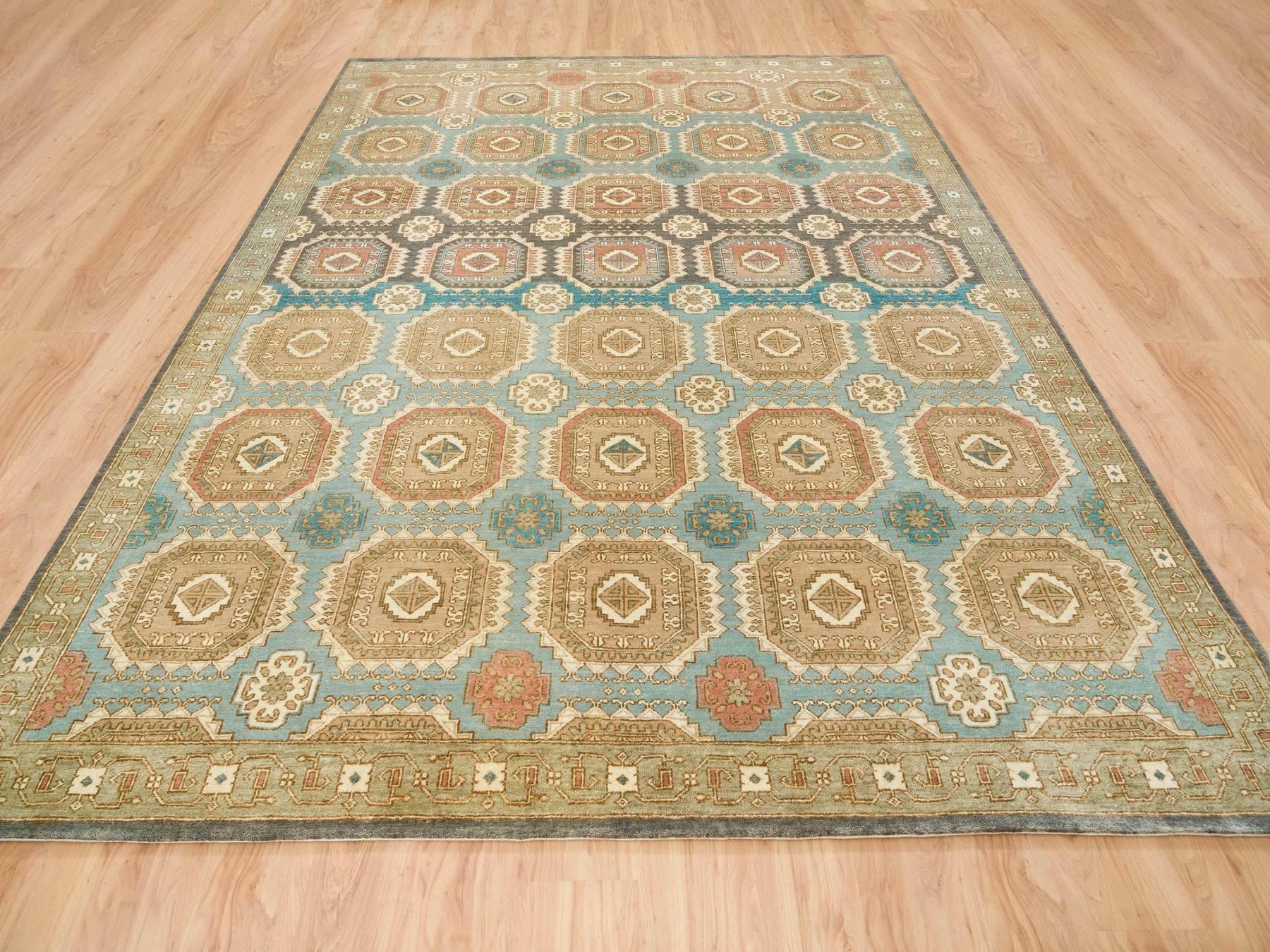 Transitional hand-knotted wool rug in Green & Olive Green, 9'1" x 12'1" — SKU O065543 (view 2)