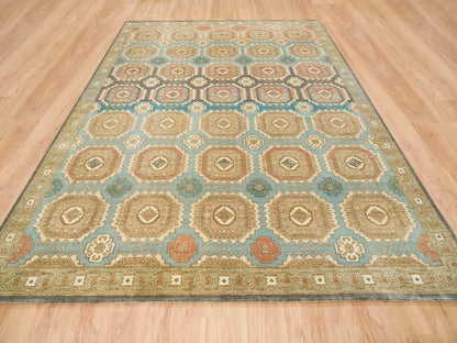 Green 9'1" x 12'1" Transitional Hand knotted Wool Rug - Sku: O065543