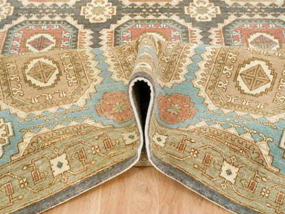 Green 9'1" x 12'1" Transitional Hand knotted Wool Rug - Sku: O065543