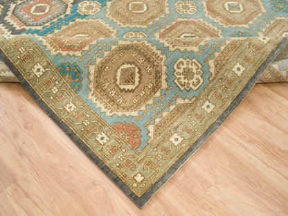 Green 9'1" x 12'1" Transitional Hand knotted Wool Rug - Sku: O065543