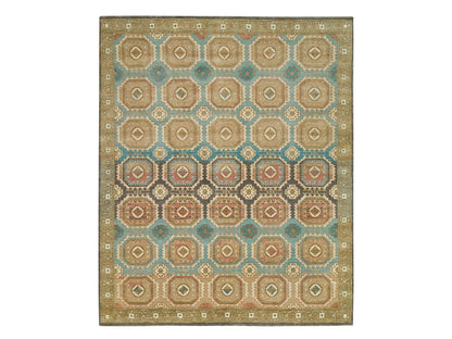 Green 8'3" x 10'0" Transitional Hand knotted Wool Rug - Sku: O065545