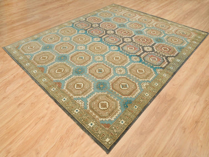 Green 8'3" x 10'0" Transitional Hand knotted Wool Rug - Sku: O065545