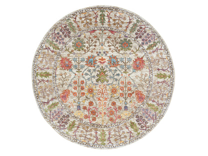 Beige 5'4" x 5'4" Transitional Hand knotted Wool/Silk Rug - Sku: O065548