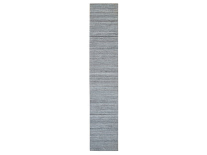 Grey 2'7" x 14'0" Modern / Contemporary Handloom Wool Rug - Sku: O065557