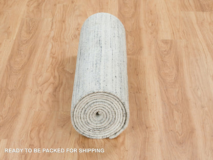 Modern / Contemporary hand-knotted wool runner in Ivory, 2'8" x 14' — SKU O065569 (view 6)