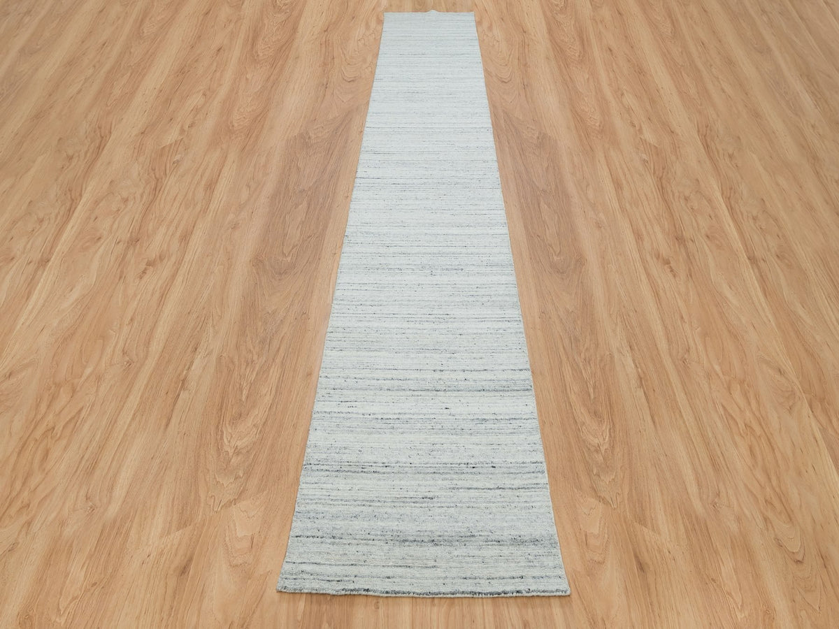 Modern / Contemporary hand-knotted wool runner in Ivory, 2'5" x 15'9" — SKU O065571 (view 2)